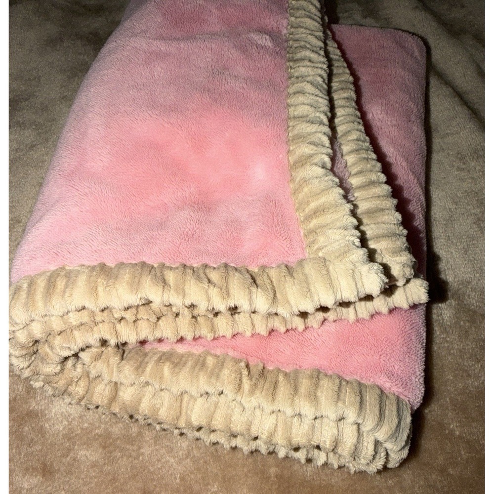Chic Pea Baby Blanket Brown Pink Plush Soft Ribbed Edge